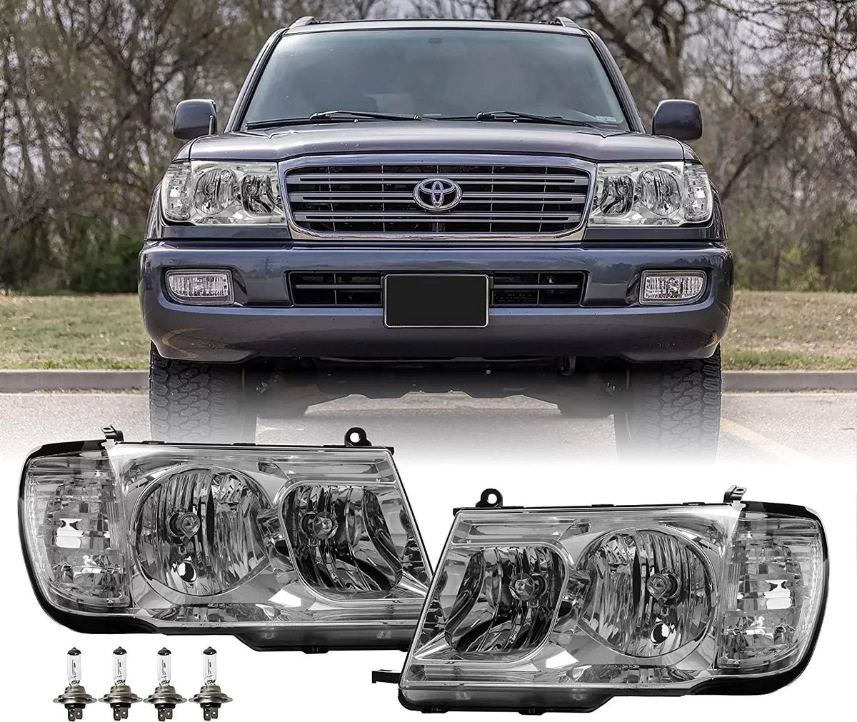 Headlights (Left Design) DEPO USR 100 Corner Headlamps - Right) Piece Clear Cruiser Land ONE 1998-2005 Set + FJ FJ100 design with with (Euro Compatible
