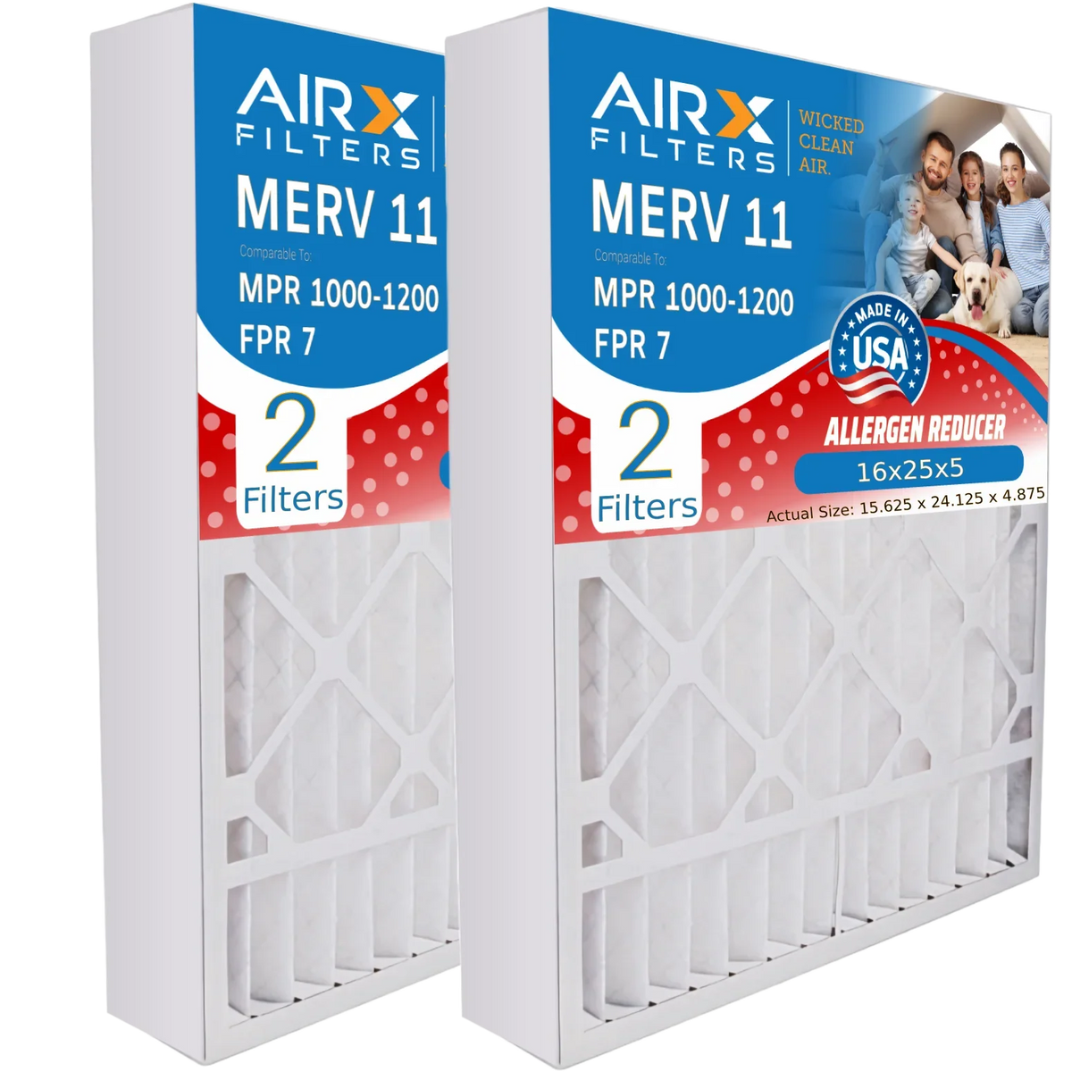 AIRX AIR. CLEAN by MERV 16x25x5 MPR to Air Comparable 1200 Made & 11 WICKED DB-25-16 #000-0448-001 FPR USA Pack Filter 1000, 2 Filter FILTERS Premium with Compatible MPR 7 16x25x5 Furnace Skuttle