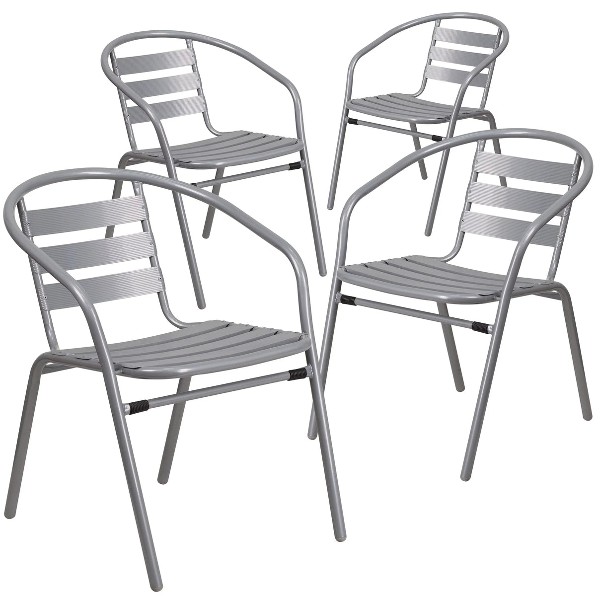 with Restaurant Slats Flash Chair Aluminum Furniture Stack Pack Metal Silver 4