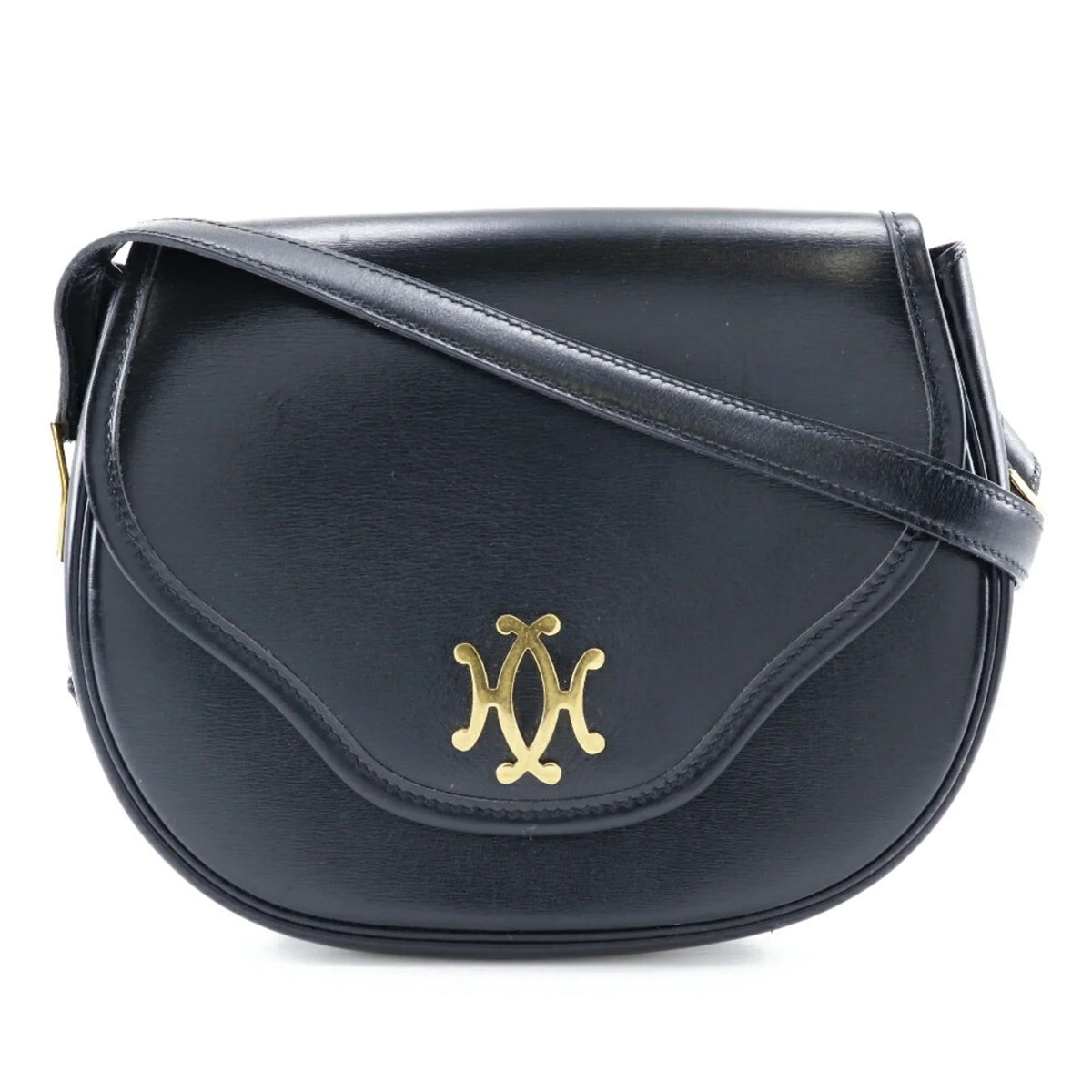 Bag Double Shoulder France Black/Gold Snap H Crossbody (Fair) 1983 Hardware Calf Ladies Hermes Made 〇M Pre-Owned Vintage in Button HERMES