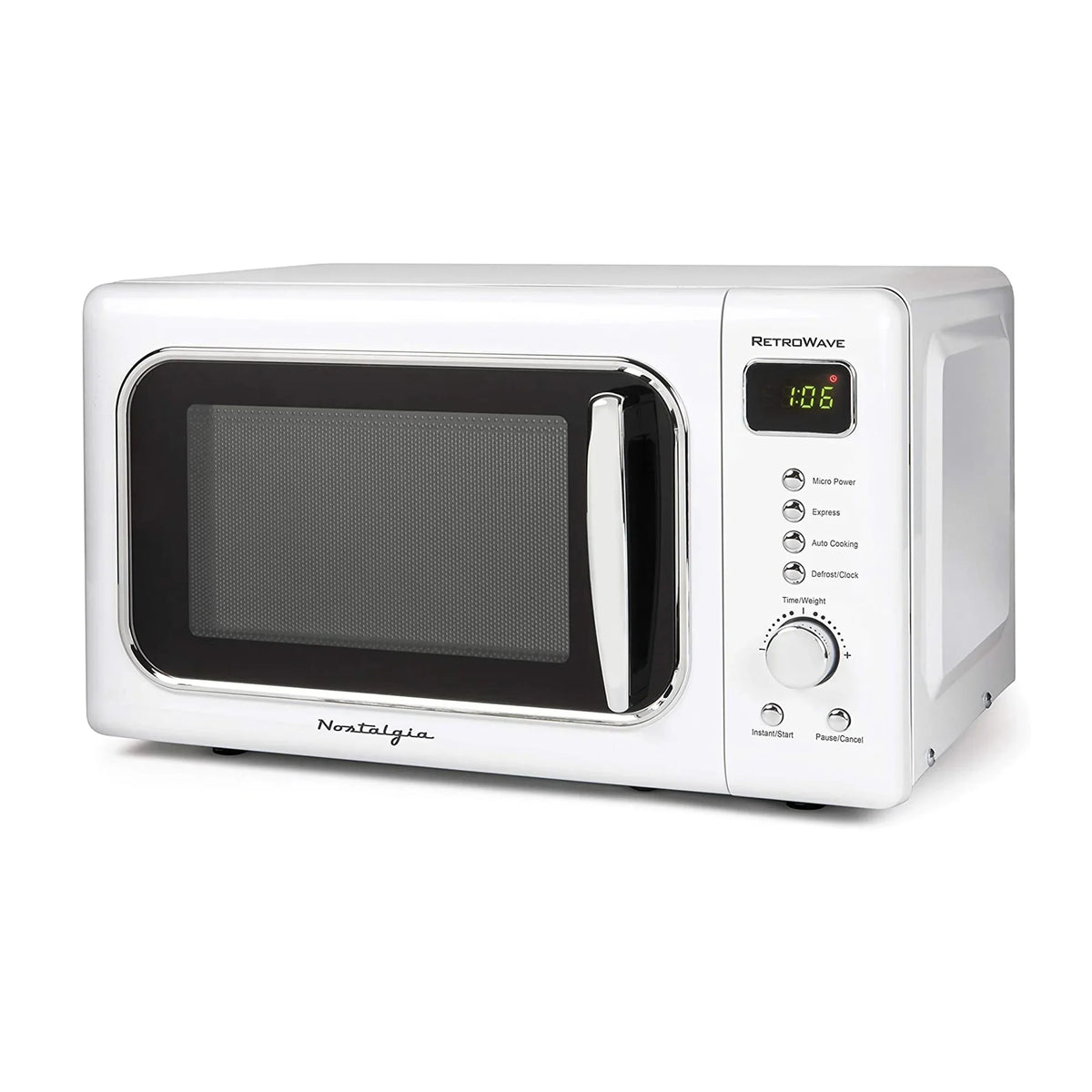 With LED White Retro CLMO7WH Classic Microwave Display, ft. 700 Nostalgia Cu. Countertop Oven W 0.7