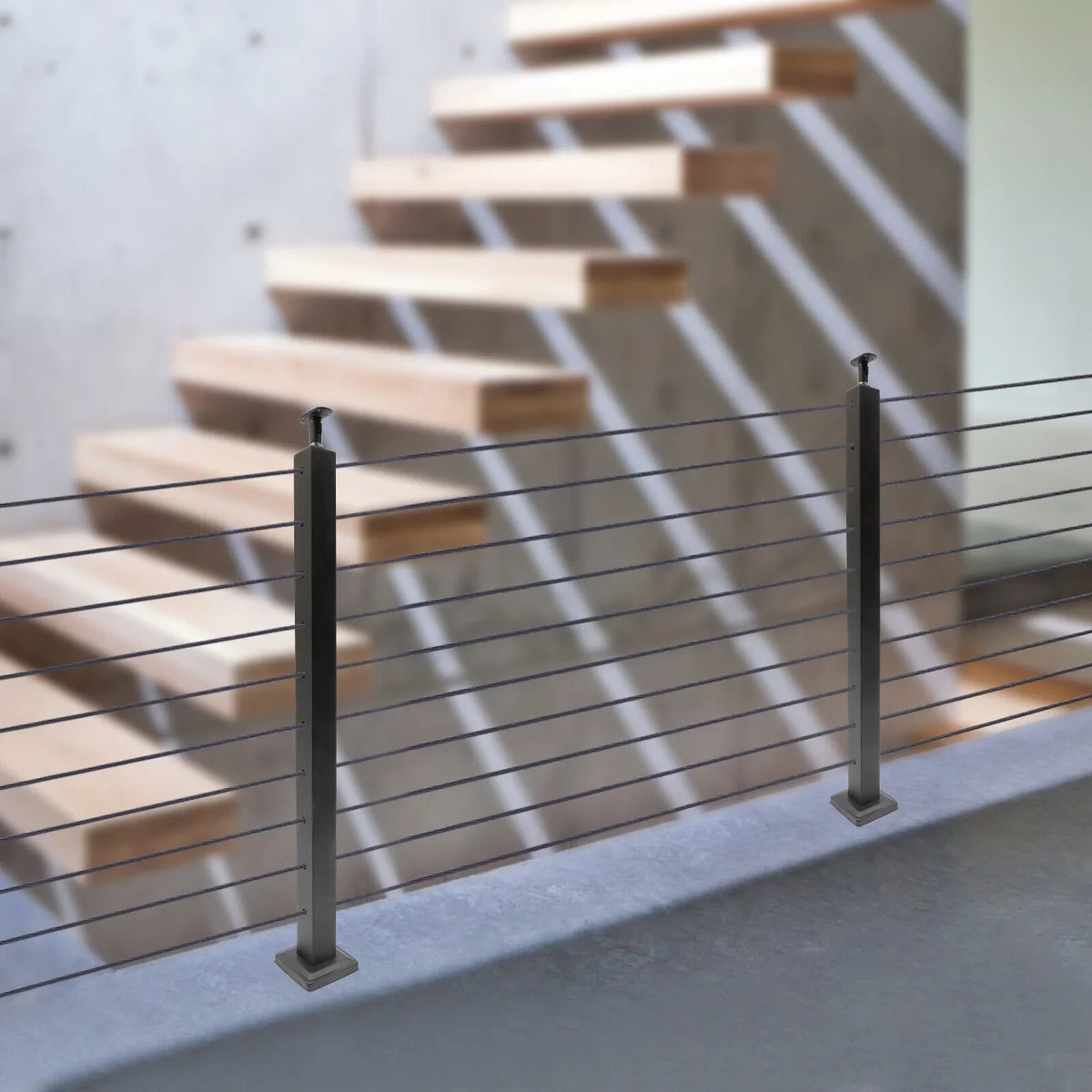 Level Cable Level 36''x2''x2'' Fence Stainless Post for Cable Square Concrete System Deck Two Post Sides Railing Railing Steel Wood Pre-Drilled