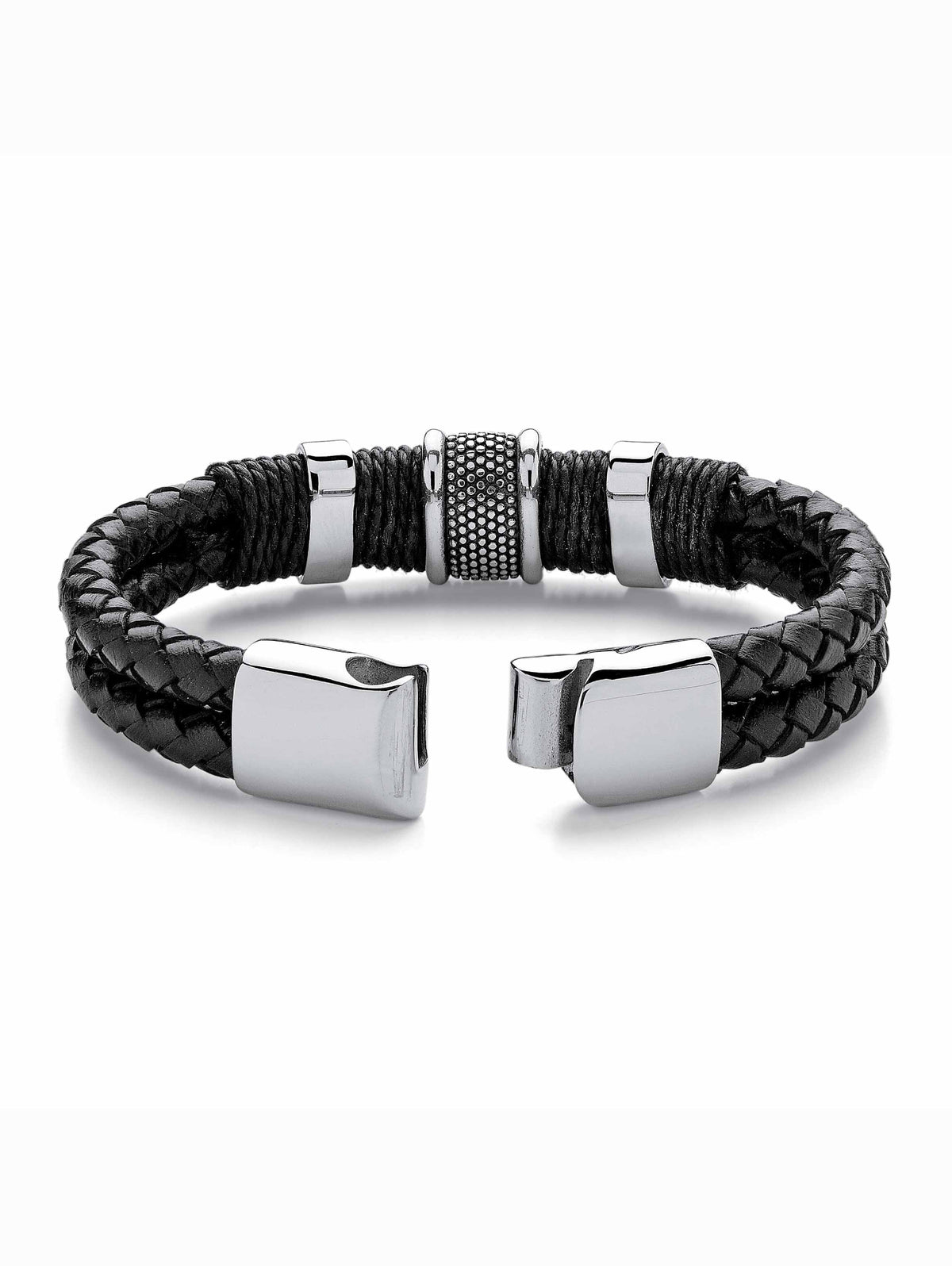 Black Leather Braided Stainless Tribal Magnetic Jewelry PalmBeach Clasp and 8" Steel With Men's in Bracelet