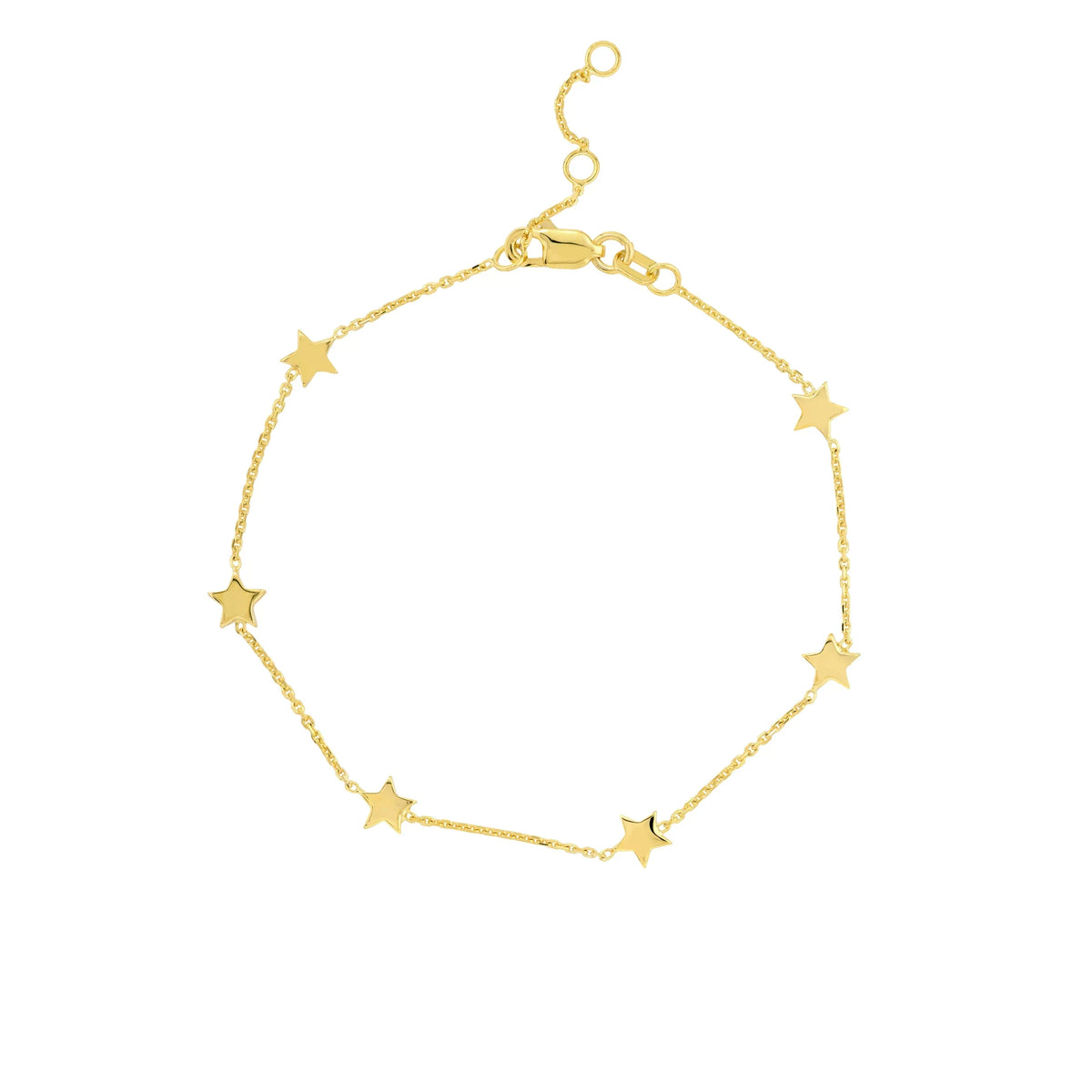 14K - Gold Star Stationed 6 7.25" Adj. Women Bracelet Yellow