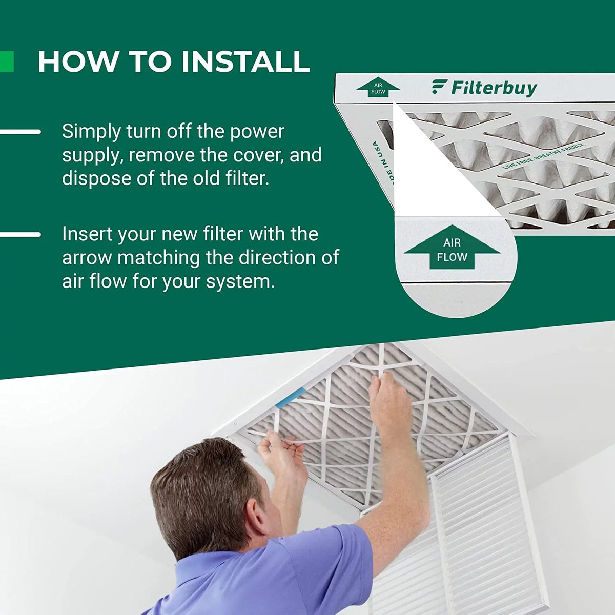AC Furnace MERV 16x25x2 Filters (6-Pack) Filterbuy 8 Pleated Air HVAC