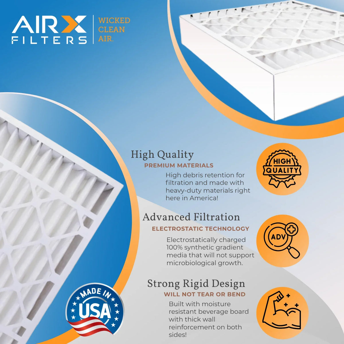 AIRX AIR. CLEAN by MERV 16x25x5 MPR to Air Comparable 1200 Made & 11 WICKED DB-25-16 #000-0448-001 FPR USA Pack Filter 1000, 2 Filter FILTERS Premium with Compatible MPR 7 16x25x5 Furnace Skuttle