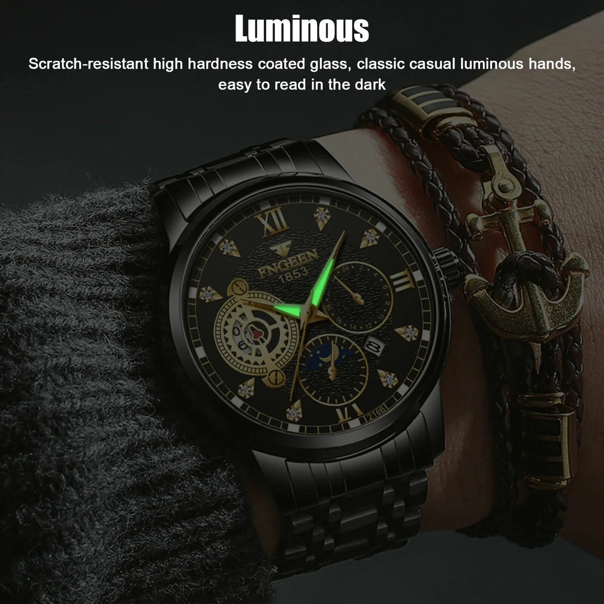 Watch Classic Wristwatch Quartz Luxury Steel Waterproof Men's Stainless Luminous