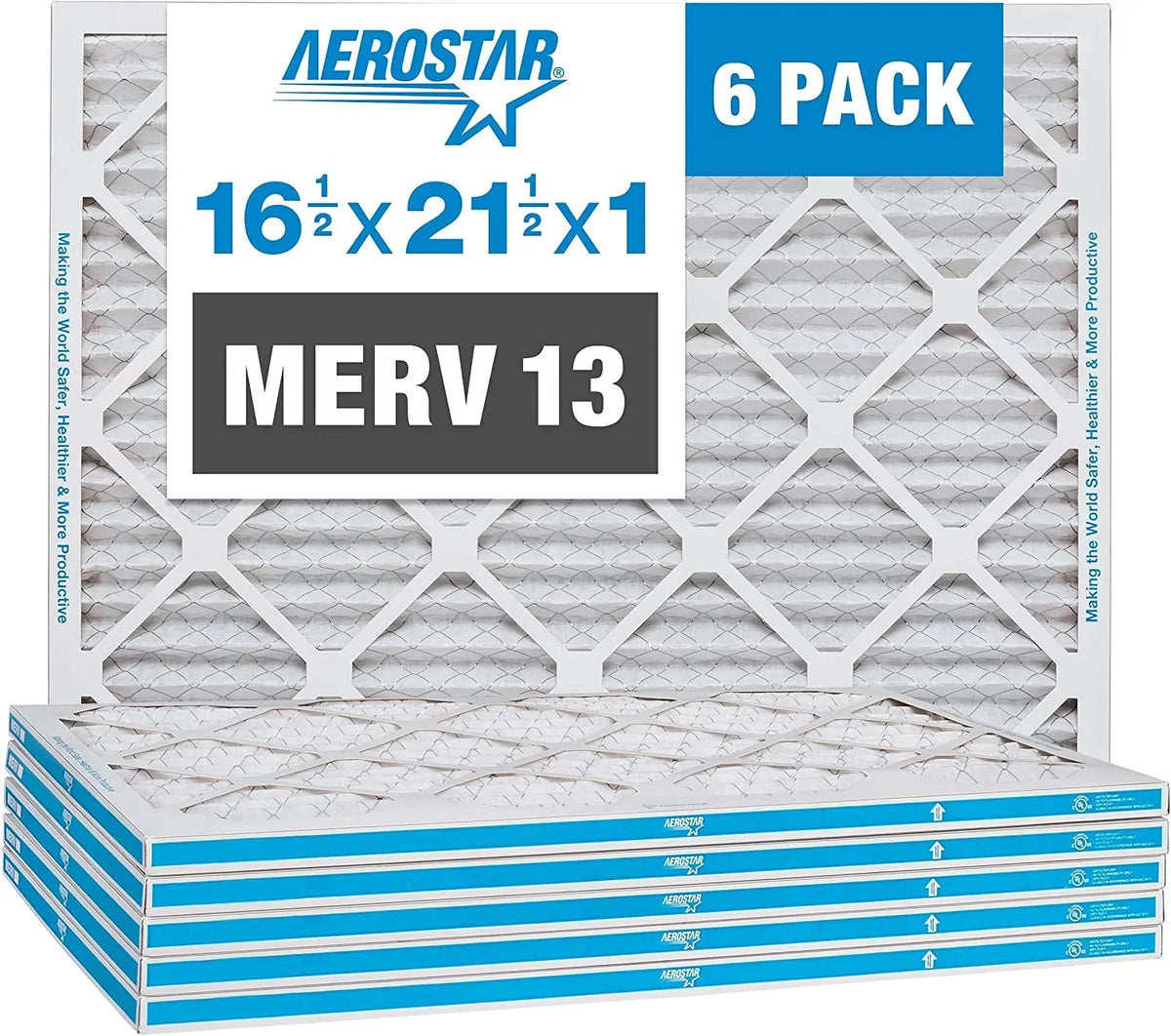 6-Pack Air Furnace x 3/4") AC Filter, 16 16 21 dimension: Air Pleated 13 Filter, MERV 1/2" 1/2" Aerostar 1/2x21 (Actual x 1/2x1