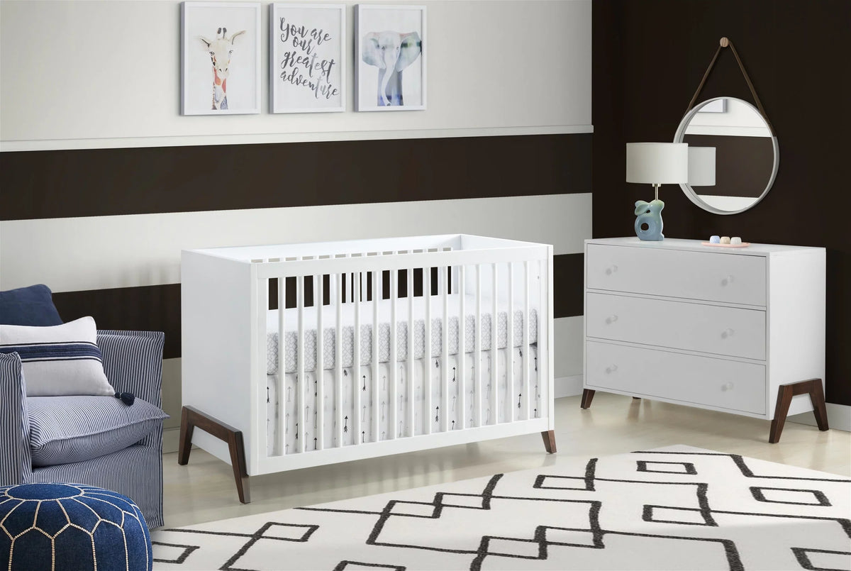 Modern & Island Walnut, Crib White 3-in-1 Wooden Oxford Mari Baby Crib, Convertible