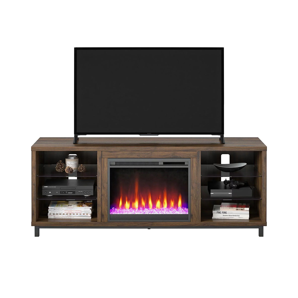in up Deluxe Fireplace Stand TVs Ameriwood Black Home Lumina 70" to TV for