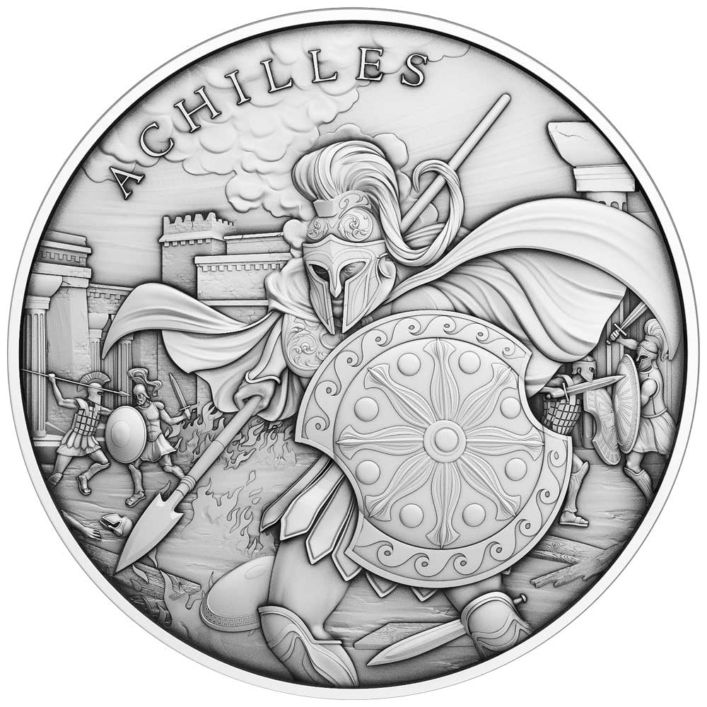 1 Silver 5 Lot Design Round oz Troy .999 - of Achilles Fine