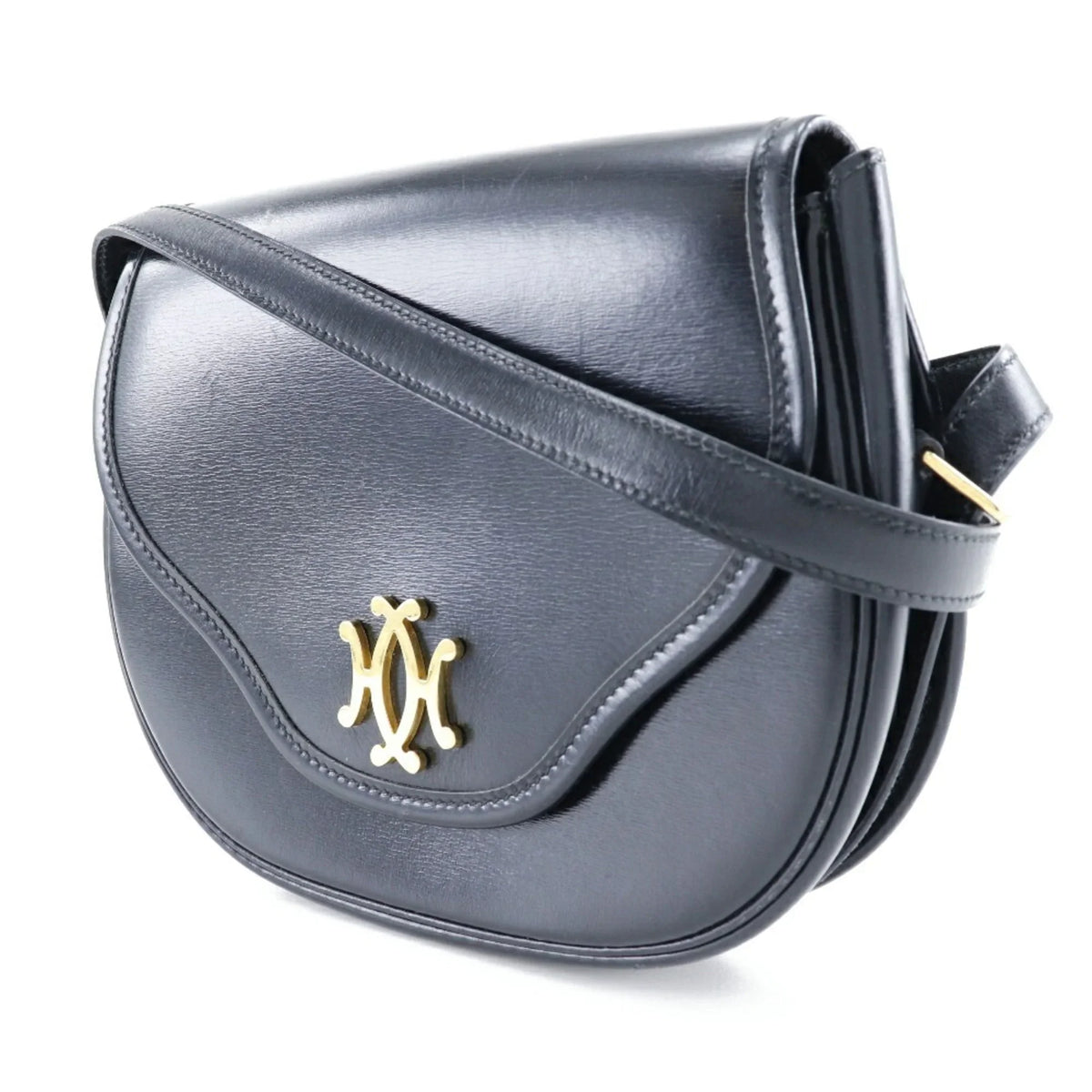 Bag Double Shoulder France Black/Gold Snap H Crossbody (Fair) 1983 Hardware Calf Ladies Hermes Made 〇M Pre-Owned Vintage in Button HERMES