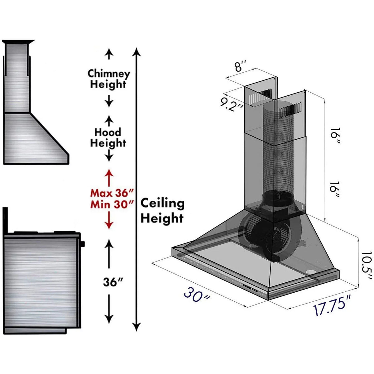 Steel Range KB-48 Fans, and 4 Molding Stainless ZLINE Mounted Ductless Hood LED 48 Wall CFM 400 Speed Lights with Crown Inch Exhaust