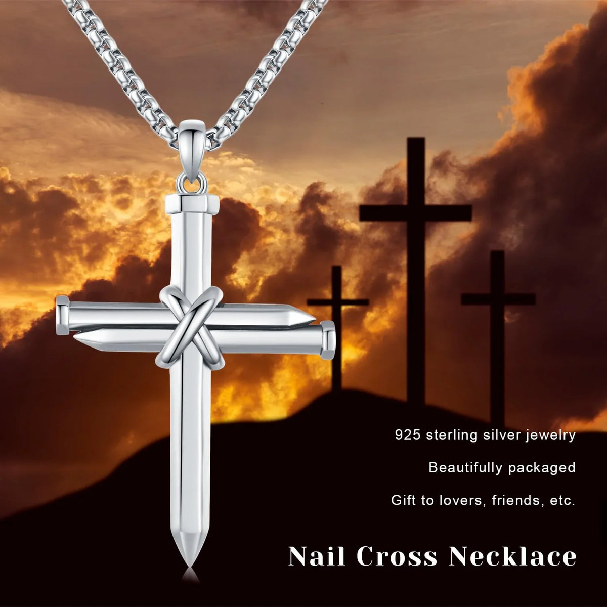 Christian Gifts Cross Charm Men Jewelry 925 Necklace Graduation Midir&Etain Solid Silver Cross Necklace for Cross Sterling Boys Religious Nail Pendant