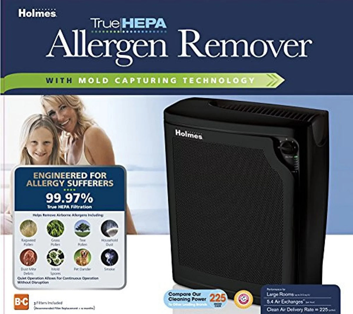 Black 4-Speed Air True kzdkc Large Holmes Room Purifier, HEPA Medium,