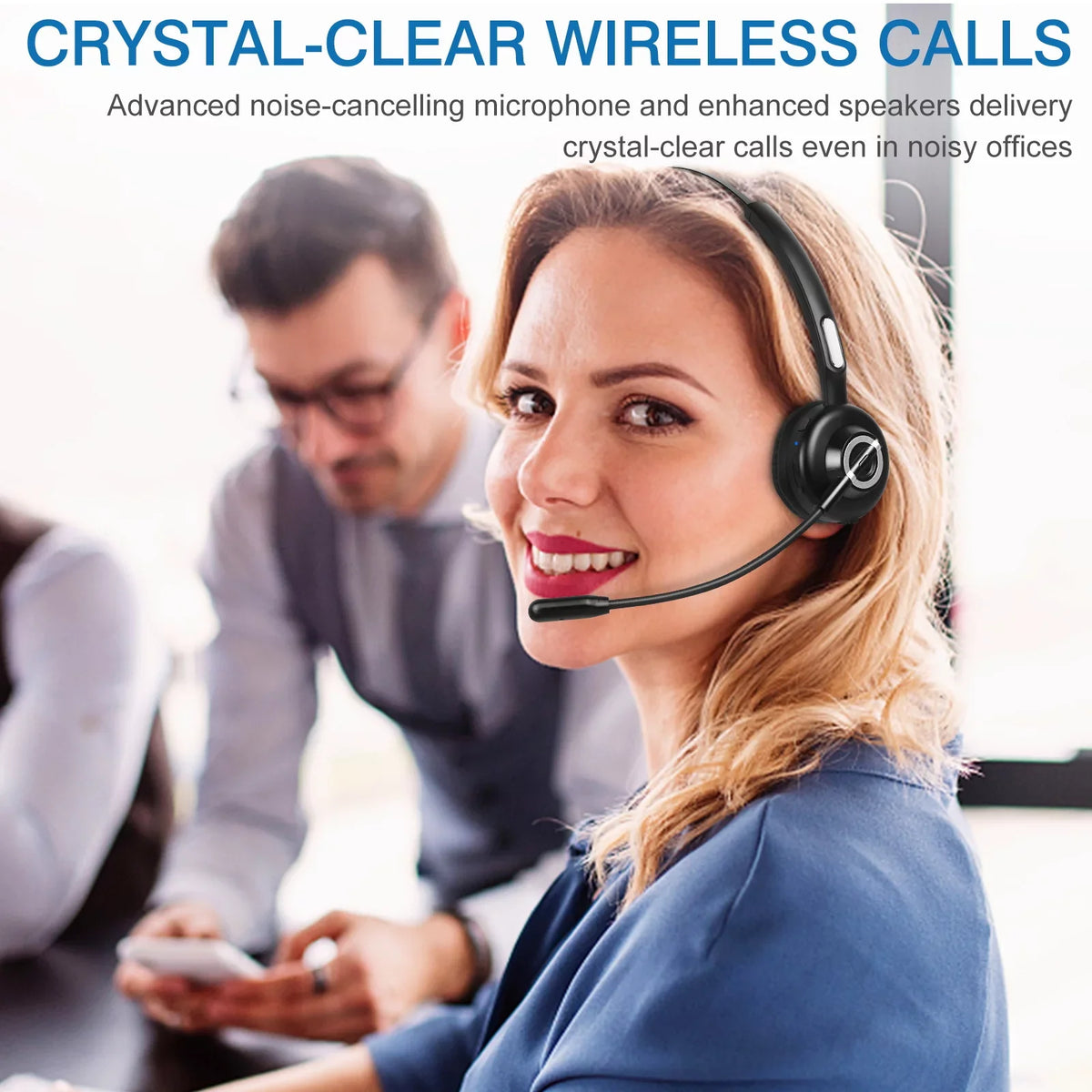 Headset Microphone, for Wireless Wireless Headset Noise Charging G61 Phone Headset, Dock Function Bluetooth with with Mic UX-M97 BLU Comfortable Mute Charging Base With Cell Isolation