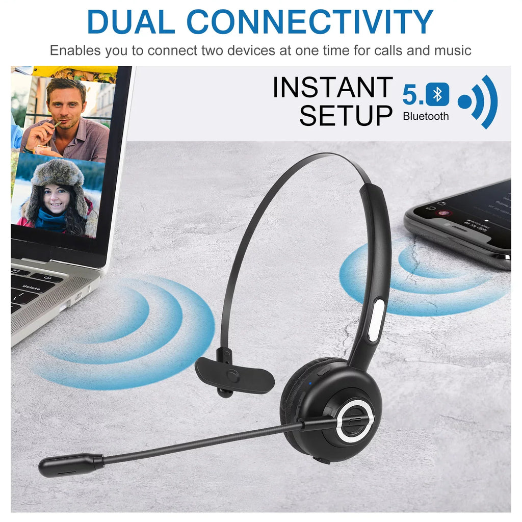 Headset Microphone, for Wireless Wireless Headset Noise Charging G61 Phone Headset, Dock Function Bluetooth with with Mic UX-M97 BLU Comfortable Mute Charging Base With Cell Isolation