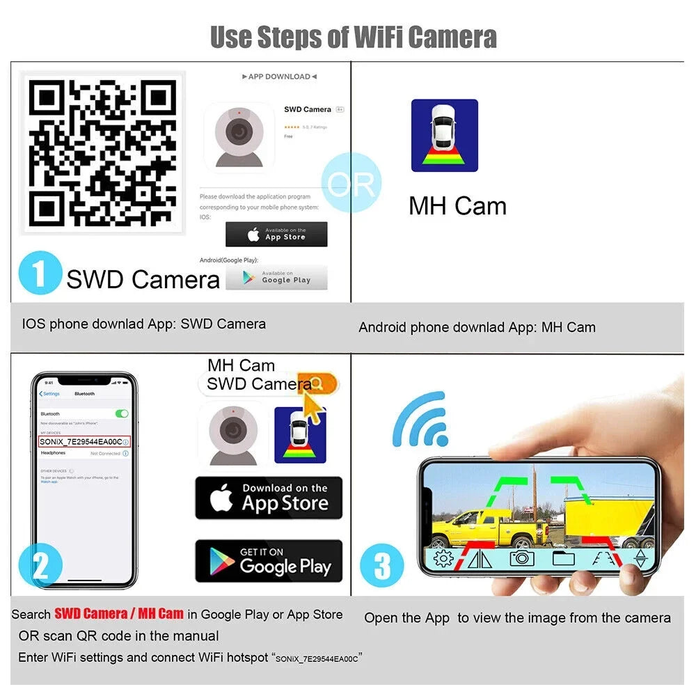 View Camera, Magnetic WiFi 9600mAh Backup Battery Onemayship Camera Wireless Front/Rear