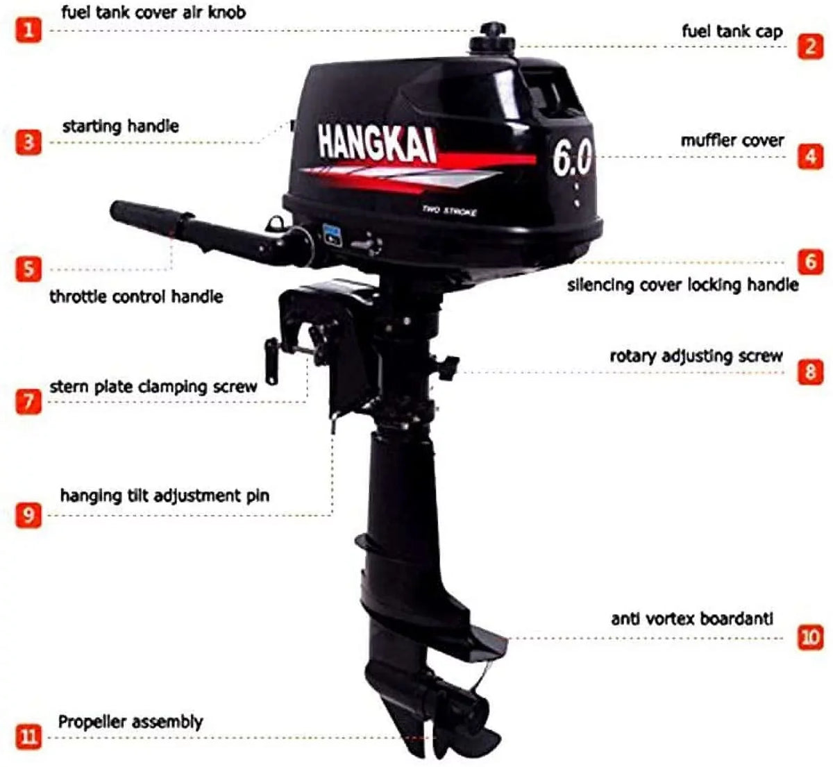 CDI Boat Fishing Inflatable Durable Cast liquid System Moto Cooling 6HP 2-Stroke Construction Outboard Aluminum Engine FETCOI