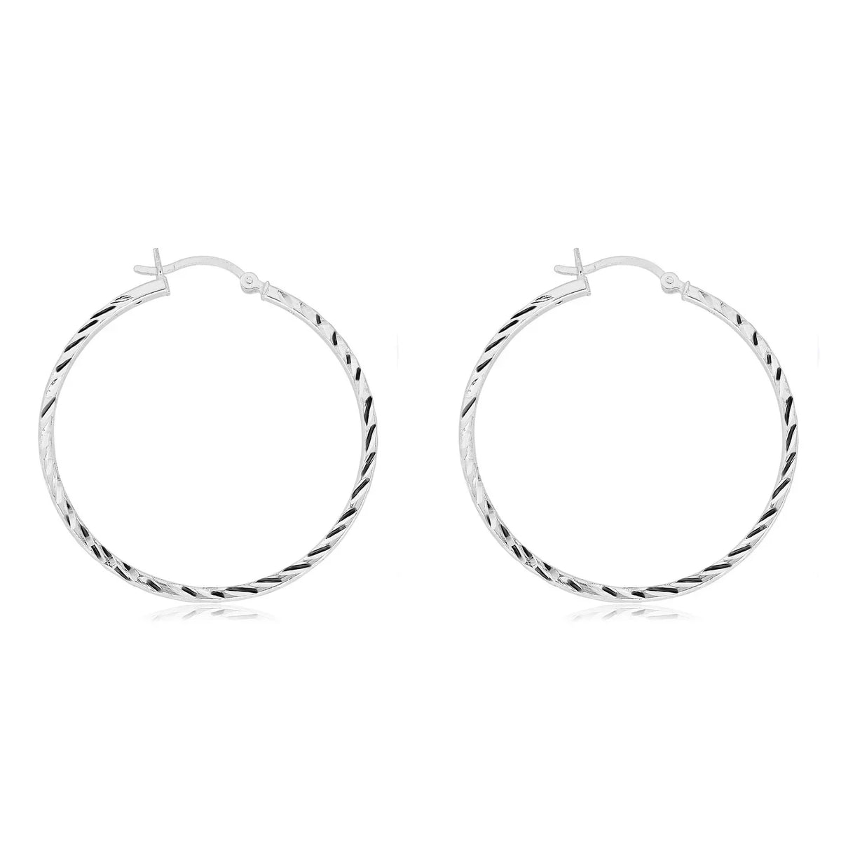 Earrings Sterling Diamond-Cut Hoop 925 40mm AVORA Silver
