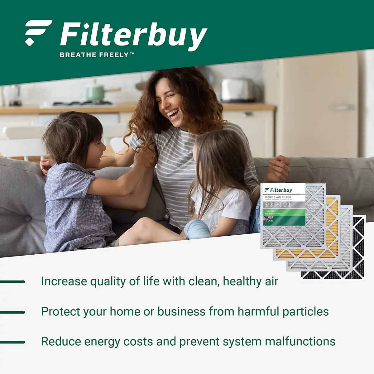 20x20x2 HVAC AC Furnace Pleated Air Filters Filterbuy 8 (4-Pack) MERV
