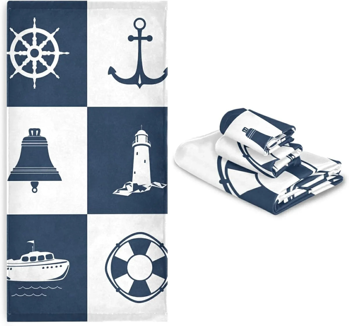 Towels 3 Fingertip Soft Bathroom Cotton Anchor Piece Absorbent Vessel Sailing Decorative for Bath Dreamtimes Hand Towel Sets Lighthouse Checked Towels