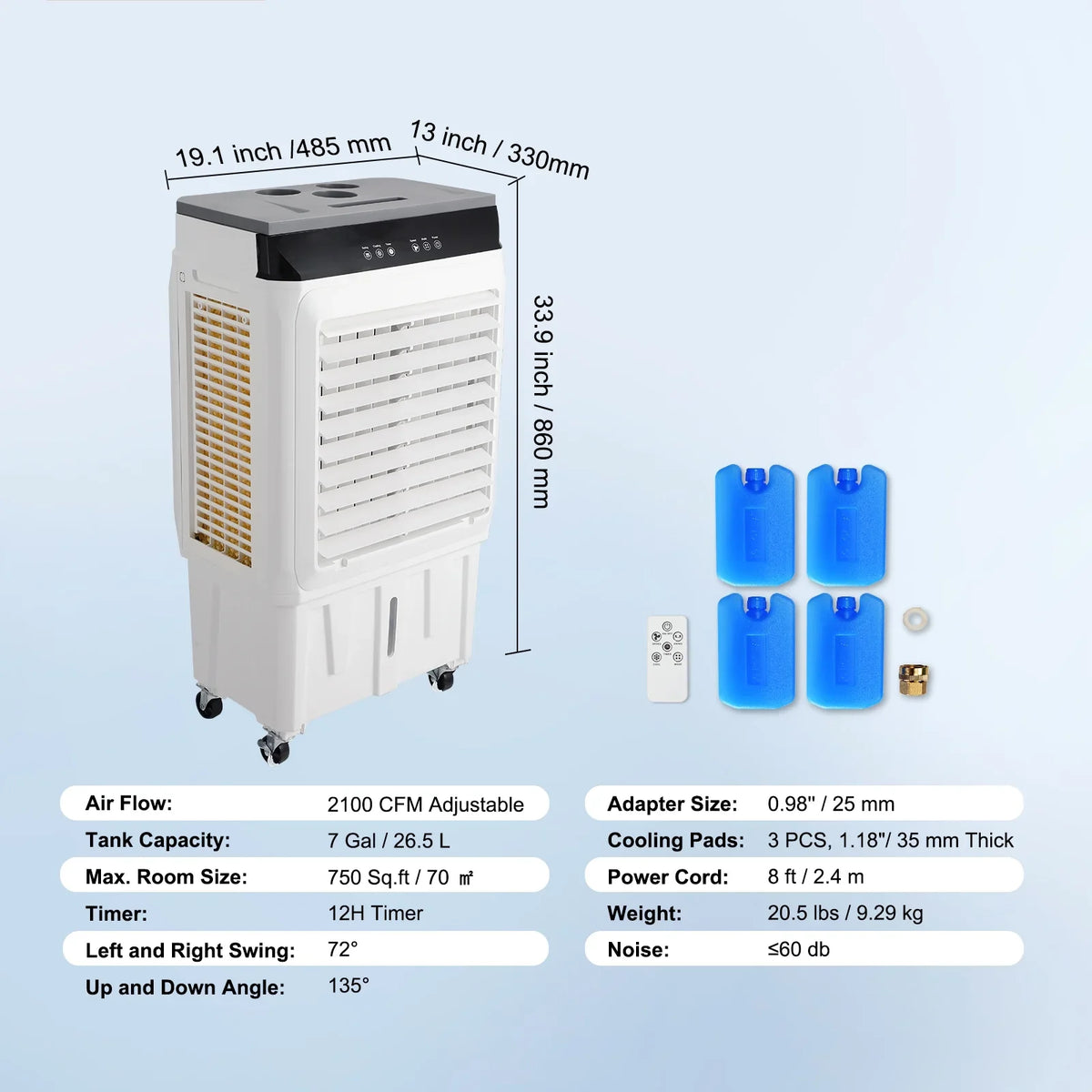 Humidifier Evaporative Swamp SKYSHALO 12h CFM Cooler Timer 2100 Air 3-in-1 7 Cooler Gal