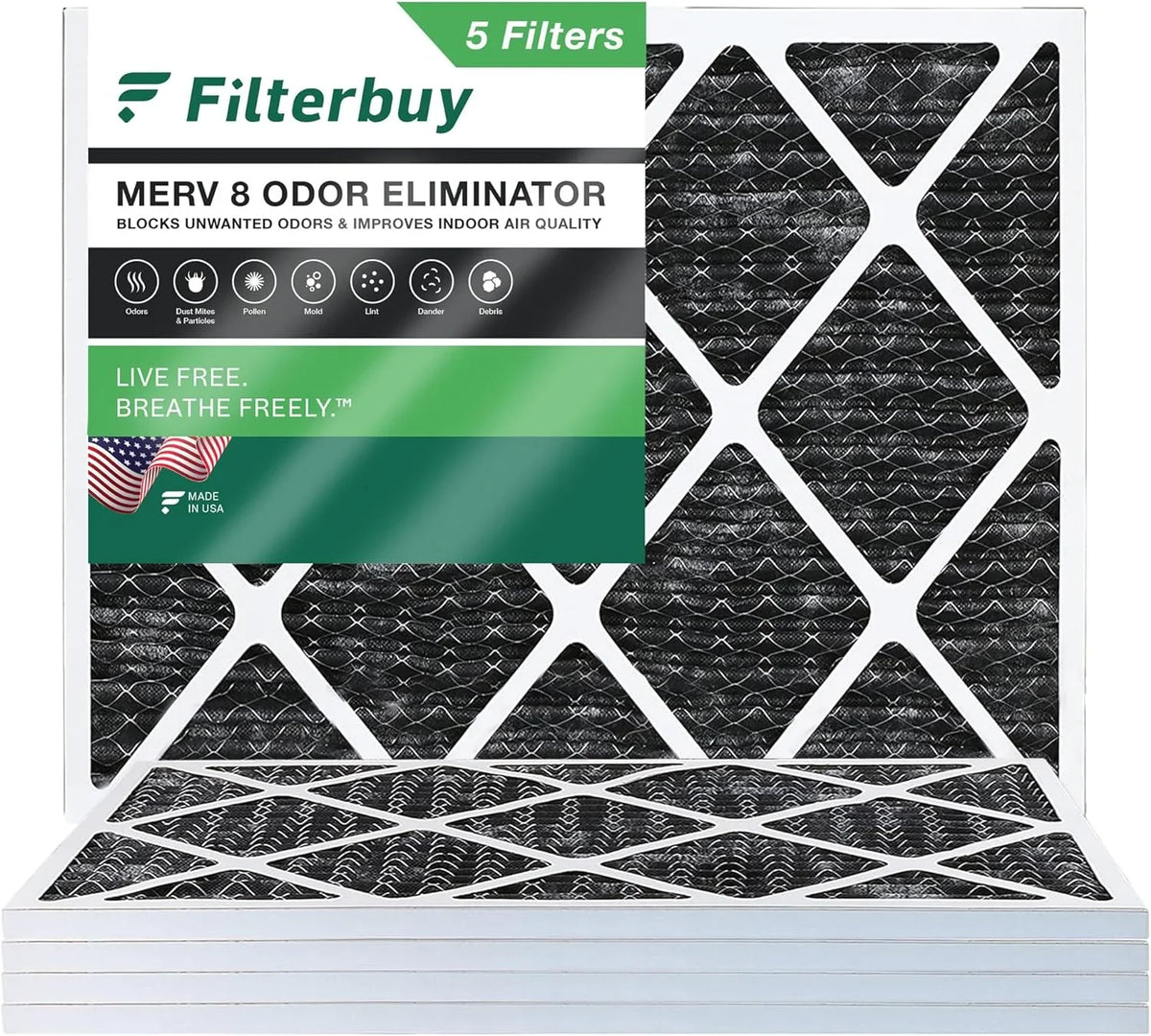 Odor 14x20x1 MERV Pleated Air AC 8 with (5-Pack) Filterbuy Carbon Eliminator Activated HVAC Filters Furnace