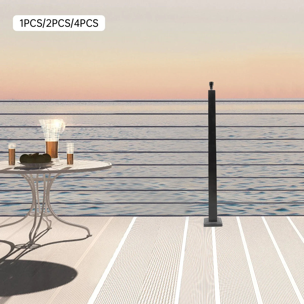 Level Cable Level 36''x2''x2'' Fence Stainless Post for Cable Square Concrete System Deck Two Post Sides Railing Railing Steel Wood Pre-Drilled