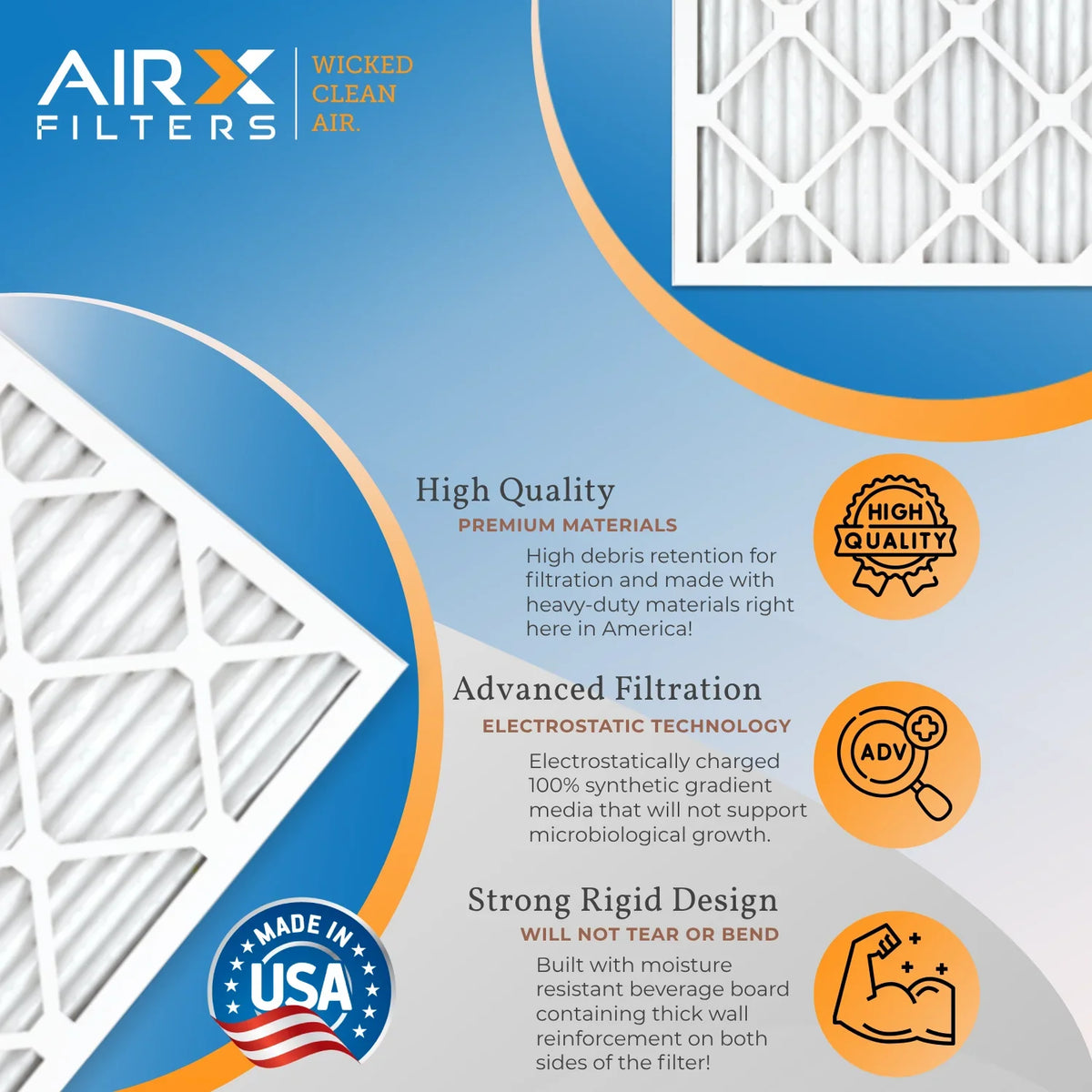 by in 2200 Air FPR MERV AIR. to 14x25x1 WICKED Comparable FILTERS Rating, Made - AIRX 12 - Furnace Filter 13 USA CLEAN Pack & 1500 9 of Filters MPR