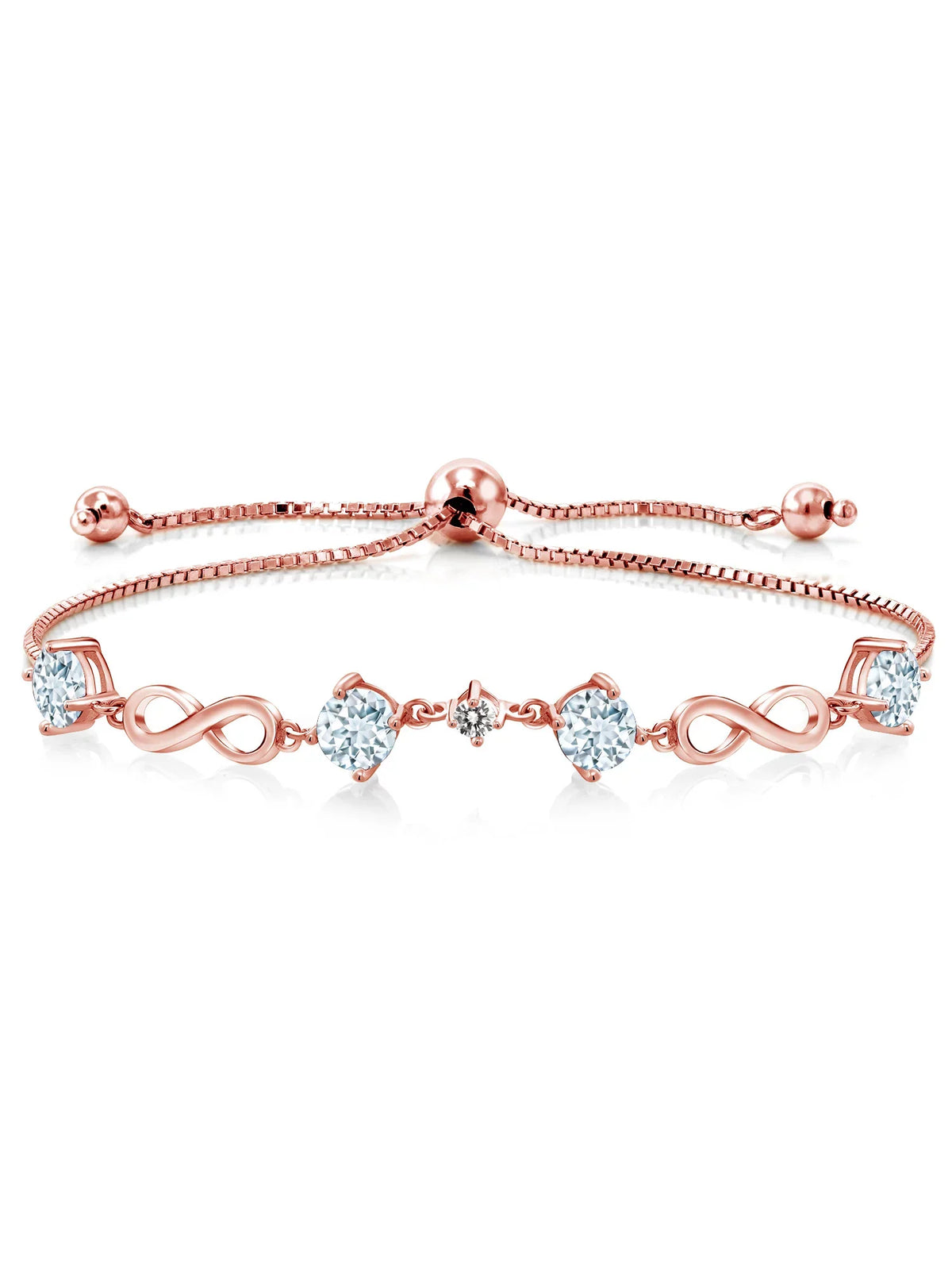 Cttw, Up Aquamarine Gemstone Women Adjustable Fully Silver King Tennis Sterling Sky (2.07 Birthstone, Round Blue Diamond White to and 9 5MM, Gem inch) Bracelet Stone 925 For