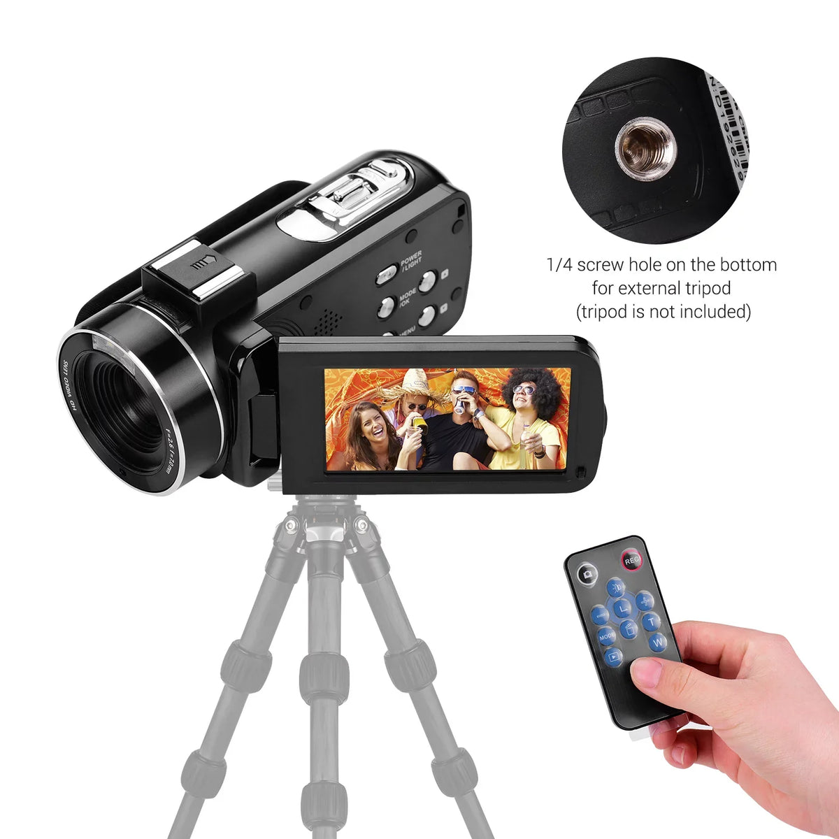 with Wide CMOS Shoe Video -Shaking Digital Handheld Monitor Function Lens 0.45X Burst Sensor Inch with Angle 3.0 DV Andoer 4K Professional Hot Macro IPS Mount Camcorder
